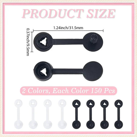 Secure Your Gear Hella Smooth With 300 Black White Tag Fasteners Plastic Flat Round Security Ties, 0.37x1.24in size.
