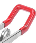 Close-up of the ergonomic red plastic handle grip on Heavy Duty Stainless Steel Adjustable Toggle Latch With 600kg Strong Hold.