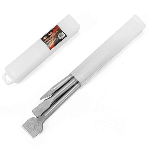 Heavy Duty 3-Piece SDS Demolition Bit Set For Rotary Hammers - Bull Point Chisel, Flat Chisel, Scaling Chisel With Tungsten Carbide