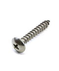 Stainless steel marine-grade truss-head Phillips screw, side view, 1-1/4 in long.