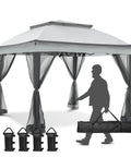 11x11 Pop Up Gazebo Tent With Mesh Netting Instant Outdoor Canopy With UPF 50+ UV Protection Water Resistant Gray Easy Setup