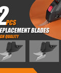 Premium Dual Replacement Blades for Electric Scissors Multipurpose Cutting Tool, two sharp blades on a black background.