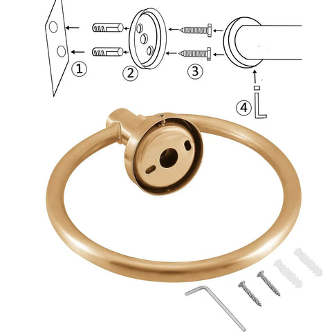 Slick Wall Mounted Towel Ring Crafted From Premium Stainless Steel tailored for top shelf bathrooms, gold finish, installation parts included.