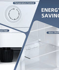Temperature control dial and adjustable feet for No Fuss Compact Upright Freezer With Six Cubic Feet Capacity.