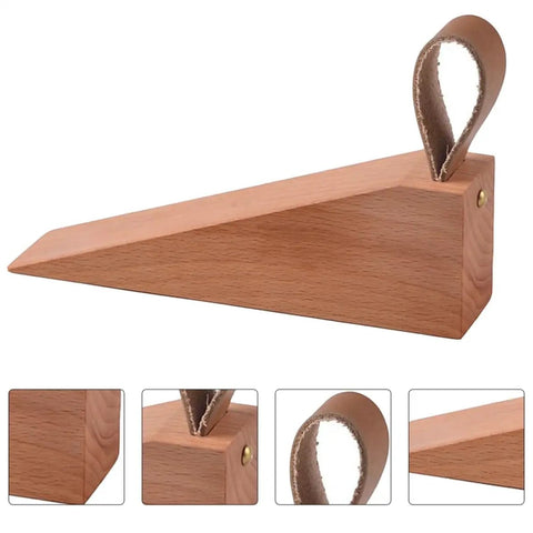 Walnut Wood Door Stopper Wedge With PU Finish Easy Assembly Portable Nordic Style Go To Door Stop Tool shown from side angle