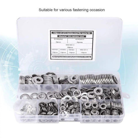Your Go To Flat Washer Kit 720 Pieces Set In 304 Stainless Steel Assortment Sizes From M3 To M12 Rust Resistant Gasket Washers