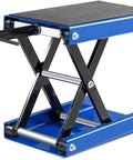 1100 Lb Motorcycle Scissor Lift Jack With Anti Slip Center Stand And Crank Handle, Heavy Duty Steel Lift For Dirt Bikes ATVs And Scooters, Garage And Track Use, Blue, side view