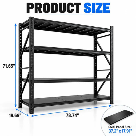 Heavy Duty Garage Shelving Unit Built From Tough Industrial Steel With A Rock Solid 4000 Pound Capacity, displaying dimensions.