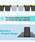 6-Bin Overhead Garage Storage Rack With Heavy-Duty Ceiling Tote Rails for space-saving storage and T-shaped design