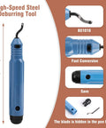 Pro Grade Copper Pipe Cutter And Expander Drill Bit Tools Set Swaging HVAC Deburring Kit, blue steel deburring tool detail.