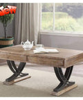Built Tough Industrial Rustic Coffee Table Crafted From Thick Solid Acacia Wood With Two Deep Storage Drawers And Heavy Duty X Shaped Steel Base For Modern Living Room Decor, 48x24x20 inches.
