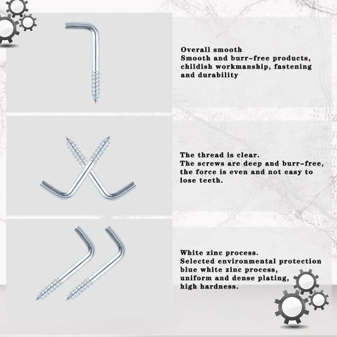 Badass Metal Right Angle Screws L Shaped Zinc Plated Self Tapping Hardware 100 Pack close-up of smooth, durable screws.