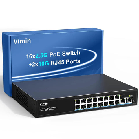 18 Port 10G 2.5G Ethernet Switch With 16 2.5G RJ45 PoE Capable Ports And 2 10GBASE-T Uplinks Unmanaged Plug And Play Desktop Network Switch 80Gbps Capacity Perfect For NAS PC And Wireless AP Mountable On Desk Or Wall