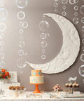 White Bubble Garland Set 26.4 Feet Of Transparent PVC Bubbles For Mermaid Ocean Party Decor with moon backdrop and desserts