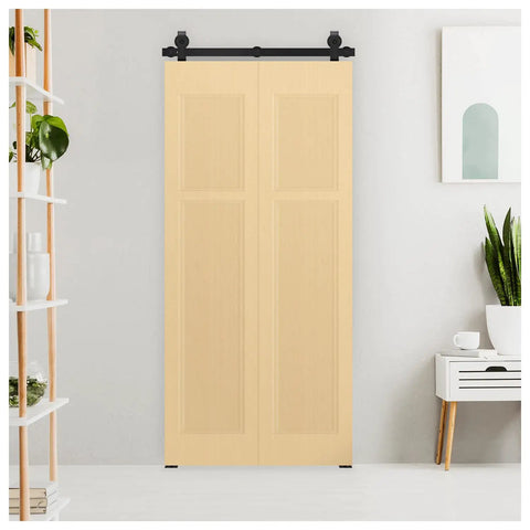 Black Bifold Sliding Barn Door Hardware Kit For DIY Install Hardware Only Beefy Full Set Includes Track Rail Rollers Brackets Floor Guide Hinges Seal And Spacers For 51 3/16 Inch Or 75 Inch Tracks
