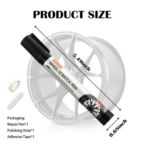 Professional Rim Paint Pen For Cars, Auto Touch Up Kit For Quick Scratch Repair, pen next to wheel diagram and accessories