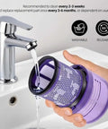 Person washing 2 Pack Replacement Vacuum Filters For V11 Animal V11 Torque Drive V11 Complete V11 Extra And V15 Detect V15s Detect Cordless Vacuums Washable Reusable Pet Hair Dirt Dust under a faucet