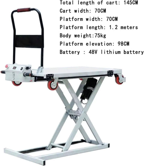 Heavy Duty Hydraulic Electric Scissor Lift Table And 300Kg Mobile Platform Cart With Adjustable Height, 145CM length, 1.2M platform.