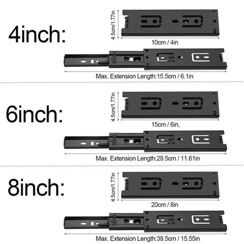 4 inch, 6 inch, 8 inch drawer slides 2 Pack Mini Drawer Slides Set Short Steel Full Extension Guide Rails For Kitchen Cabinets And Wardrobes Smooth Glide Drawer Runners For Quiet Jamming Free Operation 4 Inch Length.