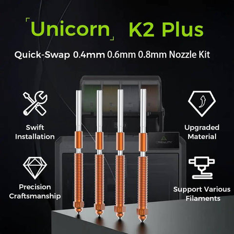 K2 Plus Nozzle Set With Titanium Alloy Copper Alloy Hardened Steel High Flow Unicorn Nozzle For K2 Pro Hi Combo 3D Printer