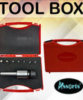 Pro Grade MT3 Shank Rotary Broach Kit With ER-25 Adapter And 7 Imperial Hex Broaches in red tool box
