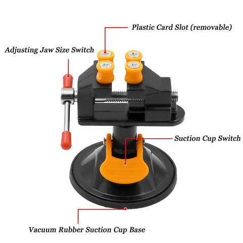 Front view of Universal Mini Drill Press Vise With Suction Cup Base 360 Degree Rotation and Quick Tighten Lightweight Aluminum Alloy