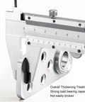 Detailed view of Beefy Heavy Duty Hidden Door Hardware with caliper measuring stainless steel Invisibles Pivot Hinge System