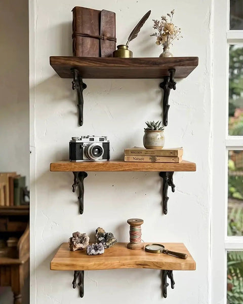 Branch Style Wall Mount L Brackets Vintage Rustic Decorative Support For Kitchen Home Office Thick Wood Shelves with decor