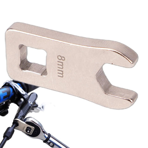 Totally Dead Nuts Precise 8mm Cycling Disc Brake Wrench And Cable Adjuster Tool Hella Reliable Hexagon Design showing 8mm jaw detail.