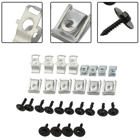 28 Piece Motor Housing Clips Kit Direct Replacement For Sub Plate Fixation Durable Heavy Duty Fasteners Built To Last For Quick Auto Repair And Maintenance Projects, metal clips and screws