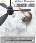 52 Inch No Light Ceiling Fan With Remote Control, 3 wood blades, whisper operation over sleeping man, modern farmhouse style