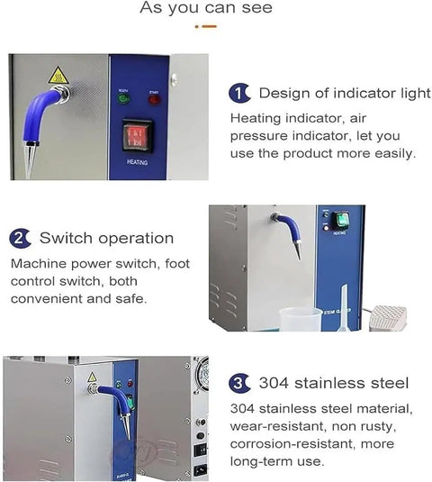 Professional Jewelry Steam Cleaner turns old bling into fresh sparkle in seconds, featuring stainless steel and indicator lights.