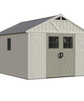 10x12 Ft Outdoor Storage Shed With Floor And Lockable Door All Weather Resin With Skylight And Multiple Windows Beige Backyard Garden Shed