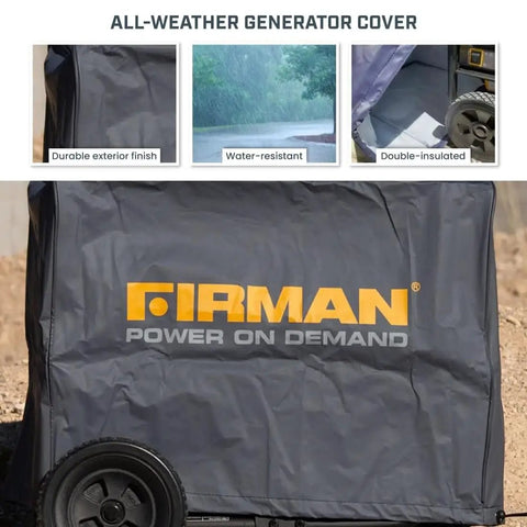 Heavy Duty Large Portable Generator Cover Premium Waterproof Vinyl With Double Insulation Drawstring Lock Secures Five Thousand Watt Camp Rig snugly and weatherproof.