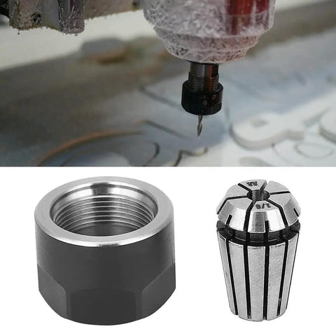 Premium ER11 Collet Chuck With Strong Spring Steel Design For Heavy Duty Drilling And Boring Featuring 6mm And 3.175mm Clamping Nuts, includes components.