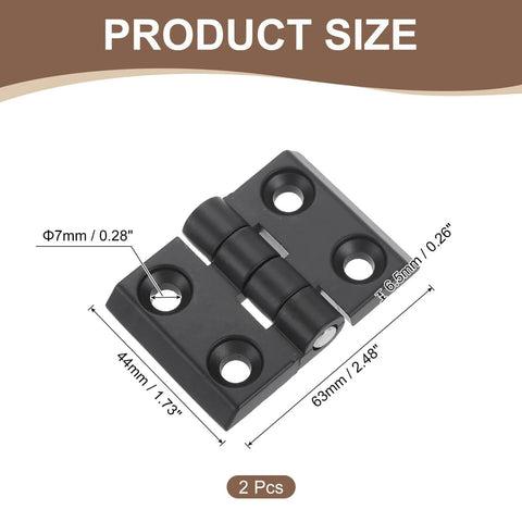Product size of Mini Folding Hinges For Wood Boxes 44mm X 63mm uxcell Built To Last Zinc Alloy 180 Degree Small Cabinet Hinges Black 2 Pack