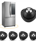 Heavy Duty Black Stainless Steel Caster Wheels Four Pack With Nifty Self Adhesive Backing And Hella Smooth 360 Swivel Balls for refrigerator mobility.