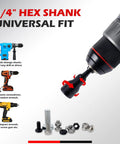 Magnetic Nut Driver Set for Impact Drills, 35 Piece with Quarter Inch Quick Change Hex Shank, SAE and Metric displayed with tools