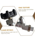 Close-up of full drain valve and steam release valve made of stainless steel and rubber with threaded inlet and shower shutoff