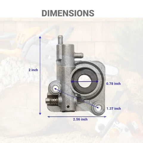 Dimensions of Oiler Assembly With Worm Gear For Echo Chainsaws CS 330MX4 CS 330T CS 350 shown with measurements in inches