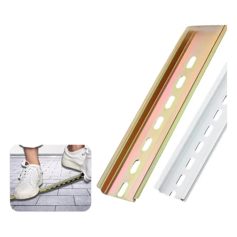 Heavy Duty Circuit Breaker Kit With DZ47 Air Switch Guide National Standard Slot 10 20 30 cm Aluminum Iron Electrical Box Rail Snap On Design Rugged Corrosion Resistant Easy Install 40 cm Aluminum 5 Strip rail close-up with sneaker test