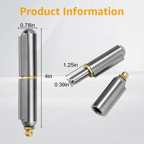 Dimensions of 4 Inch Weld On Bullet Hinges Heavy Duty 8 Pack Built Tough For BBQ Smoker Gate Door Trailer Metal Gate And More Carbon Steel Construction For Smooth Open And Close displayed.