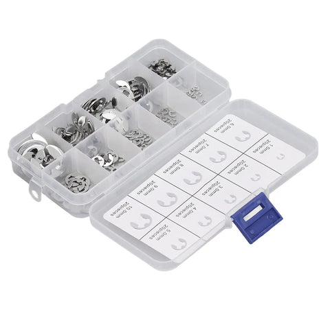 All In One E Clip Assortment Kit With Nine Metric Sizes Stainless Steel External Circlips For Bearings Gears Pulleys And Axles Heavy Duty Retaining Rings Set