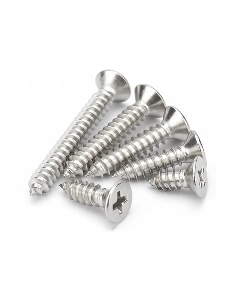 Heavy Duty 304 Stainless Steel Flat Head Phillips Self Tapping Screws Size 12 By 1 Inch For Sheet Metal And Wood Rock Solid 50 Pack in silver.
