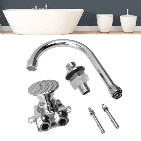 Foot Pump Faucet Kit - Hands-Free Foot Control Kitchen Tap Flexible Hose Contactless Design Easy Operation Ideal for Cooking and Cleaning - Chrome faucet components, flexible hose, foot switch.