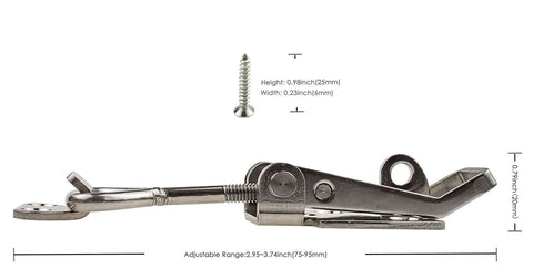Adjustable 75 To 95mm Stainless Steel Cabinet Latch Lock With Lever Handle Toggle, side view, showing dimensions and included screw.