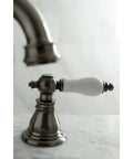 Handle detail of American Patriot Widespread Bathroom Faucet With Brass Pop Up Drain Black Stainless Finish Boss Build Solid Brass