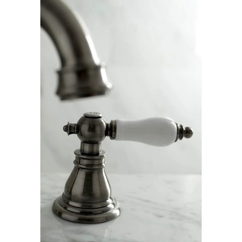 Handle detail of American Patriot Widespread Bathroom Faucet With Brass Pop Up Drain Black Stainless Finish Boss Build Solid Brass