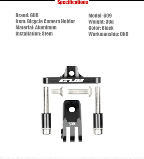 CNC Aluminum Bicycle Handlebar Stem Mount Rack For Sports Cameras With Quick Release And Headlight Bracket Anodized Black