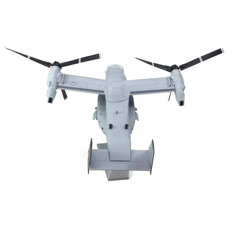 Rear view of 1/72 Scale V-22 Osprey Diecast Aircraft Model with Adjustable Stand, Military Collectible Miniature for Adults